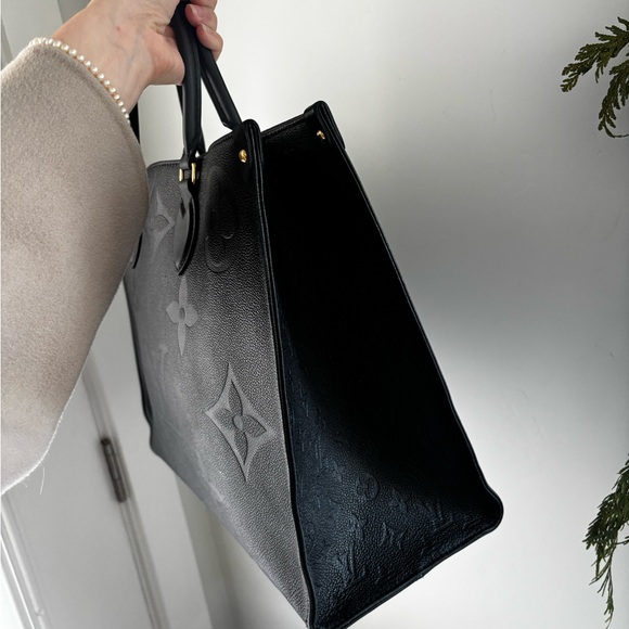 Authentic Louis Vuitton Black On the Go MM Leather Tote Monogram Luxury 16” Long - Picture 5 of 17